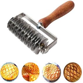 img 4 attached to 🥐 AMPSEVEN Stainless Steel Dough Lattice Top Cutter with Wood Handle - Perfect for Cookies, Pies, Pizza, Bread & Pastries