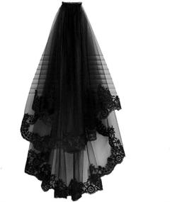 img 4 attached to 💀 NUOBESTY Black Bridal Veil with Comb - Elegant Cathedral Wedding Veil Hair Comb for Brides - Halloween Hair Accessory in Black