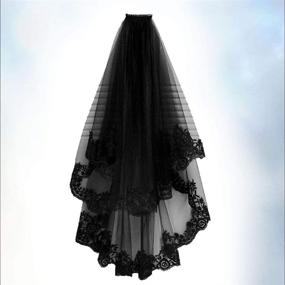 img 3 attached to 💀 NUOBESTY Black Bridal Veil with Comb - Elegant Cathedral Wedding Veil Hair Comb for Brides - Halloween Hair Accessory in Black