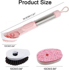 img 1 attached to 🧼 Versatile Kitchen Dish Brush with Soap Dispensing Handle - Ideal for Dish, Pot, Pan, and Sink Cleaning with 3 Reusable Refill Replacement Heads in Pink