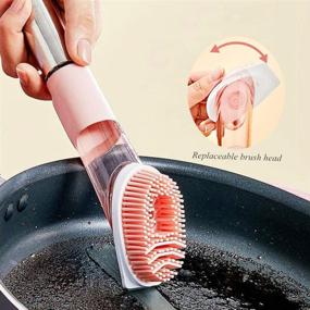 img 2 attached to 🧼 Versatile Kitchen Dish Brush with Soap Dispensing Handle - Ideal for Dish, Pot, Pan, and Sink Cleaning with 3 Reusable Refill Replacement Heads in Pink