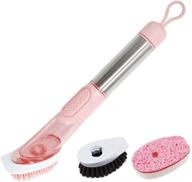 🧼 versatile kitchen dish brush with soap dispensing handle - ideal for dish, pot, pan, and sink cleaning with 3 reusable refill replacement heads in pink logo