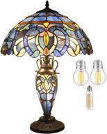 🌌 tiffany style rustic table lamp with nightlight 24" tall blue purple cloudy stained glass vintage base for living room, bedroom, bedside, nightstand, home office, family - werfactory (includes led bulb)" логотип