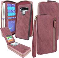 lacass dual zipper detachable magnetic leather wallet case wristlets clutch handbag purse with 13 card slots money pocket shockproof protection back cover for lg stylo 6 2020 case (wine red) logo