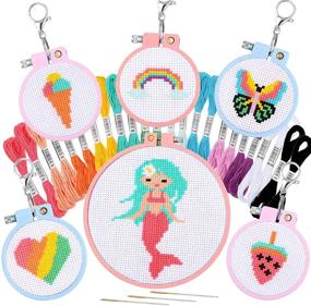 img 4 attached to 🧵 Pllieay 6 PCS Cross Stitch Beginner Kit - Perfect Sewing Set for Kids 7-13: Instructions Included for Backpack Charms, Ornaments, and Needlecraft Projects