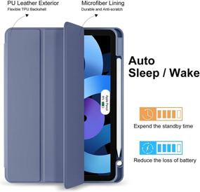 img 1 attached to 💙 Cousper Case for iPad Air 4th Generation - Slim Stand Case with Pencil Holder and Wireless Charging Support [Blue Gray]