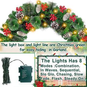 img 3 attached to 🎄 TURNMEON 9ft 10in Christmas Garland with 100 Lights Timer 8 Modes: Pinecones, Berries & Battery Operation - Indoor/Outdoor Xmas Décor (WarmWhite)