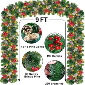 img 2 attached to 🎄 TURNMEON 9ft 10in Christmas Garland with 100 Lights Timer 8 Modes: Pinecones, Berries & Battery Operation - Indoor/Outdoor Xmas Décor (WarmWhite)