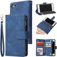 🔵 ueebai premium vintage pu leather wallet case for iphone se 2020, 7, 8 - blue logo