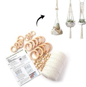 img 4 attached to 🌿 Macrame Plant Hanger Kit - Complete Starter Kit for Macrame Crafts with 218 Yards Macrame Cotton Cord, Easy-to-Follow Instruction, 50pcs Wooden Beads, and 20pcs Wooden Rings (35/45/55/65mm) - Ideal for Beginners