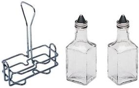 img 3 attached to 🍶 6 oz. Tabletop Oil and Vinegar Cruet Glass Bottle Set with Chrome Plated Caddy Holder - Two Cruet Bottles Included