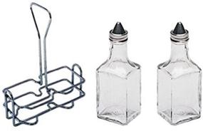 img 2 attached to 🍶 6 oz. Tabletop Oil and Vinegar Cruet Glass Bottle Set with Chrome Plated Caddy Holder - Two Cruet Bottles Included