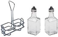 🍶 6 oz. tabletop oil and vinegar cruet glass bottle set with chrome plated caddy holder - two cruet bottles included logo