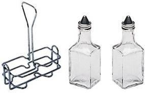 img 4 attached to 🍶 6 oz. Tabletop Oil and Vinegar Cruet Glass Bottle Set with Chrome Plated Caddy Holder - Two Cruet Bottles Included