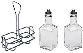 img 1 attached to 🍶 6 oz. Tabletop Oil and Vinegar Cruet Glass Bottle Set with Chrome Plated Caddy Holder - Two Cruet Bottles Included