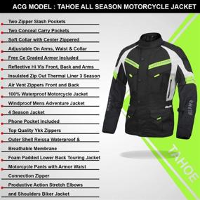 img 3 attached to ACG Adventure Motorcycle Jacket for Men - Waterproof, 🧥 CE Armor, All Season Biker Riding Gear (Black/Hi Vis Green, Small)