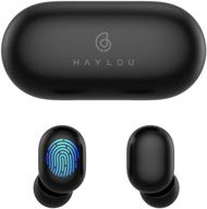 беспроводные наушники - haylou gt1: беспроводные спортивные стерео наушники с bluetooth 5.0, управлением сенсорным касанием, защитой от воды ipx5, быстрым соединением, мини-кейсом (30 г) и временем работы воспроизведения 12 ч (черный обсидиан). логотип