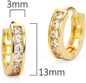 img 3 attached to Baby Girls Huggie Hoop Earrings - 14k Gold Plated Brass with Channel Cubic Zirconia