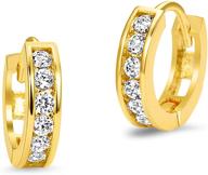 baby girls huggie hoop earrings - 14k gold plated brass with channel cubic zirconia logo