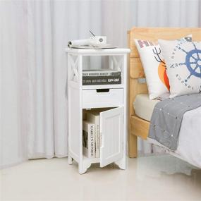img 2 attached to 🛏️ BECTSBEFF Fully Assembled End Table with Drawer and Doors: Floor Standing Storage Cabinet with Shelf for Bathroom and Kitchen. Solid Wood Side Table/Nightstand/Side Cabinet for Bedroom in White.