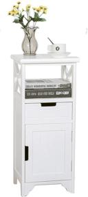 img 4 attached to 🛏️ BECTSBEFF Fully Assembled End Table with Drawer and Doors: Floor Standing Storage Cabinet with Shelf for Bathroom and Kitchen. Solid Wood Side Table/Nightstand/Side Cabinet for Bedroom in White.