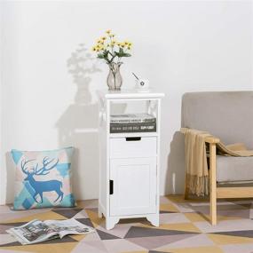 img 3 attached to 🛏️ BECTSBEFF Fully Assembled End Table with Drawer and Doors: Floor Standing Storage Cabinet with Shelf for Bathroom and Kitchen. Solid Wood Side Table/Nightstand/Side Cabinet for Bedroom in White.