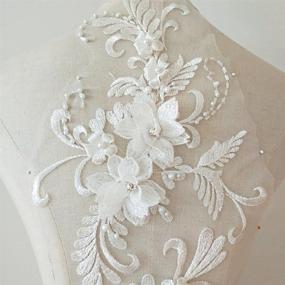 img 2 attached to White 3D Applique Sew On Patches: Floral Bead Sequin Lace for Wedding Dress & Veil - 3in1 20cmx72cm