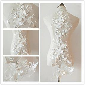 img 4 attached to White 3D Applique Sew On Patches: Floral Bead Sequin Lace for Wedding Dress & Veil - 3in1 20cmx72cm