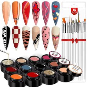 img 4 attached to Saviland Gel Nail Polish Kit: 12 Color Gel Paint Set with 15pcs Drawing Nail Brush – Perfect for Nails Art Design, Home & Salon DIY Manicure