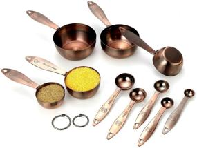 img 1 attached to 🥄 Copper Measuring Cups and Spoons Set – Stainless Steel 10 Piece Set, Stackable 5 Measuring Cups and 5 Measuring Spoons with 2 Rings – Antique Copper Plated, Ideal for SEO