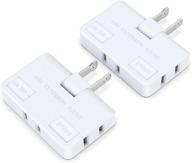 convenient 3 way flat wall outlet extender ac adapter - easy install | 2-prong swivel mini indoor wall tap plug, outlet splitter (home & travel) type a, white (2 pack) logo