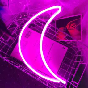 img 1 attached to Moon Neon Sign - Pink LED Neon Light for Bedroom Décor│USB/Battery Powered for Walls│Ideal Neon Wall Sign for Girls │Perfect for Christmas Party, Wedding, Kids Room, Living Room