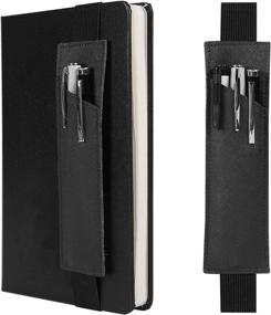 img 4 attached to 📚 2-Pack Adjustable Leather Pen Holder for Notebooks - Elastic Band Pencil Sleeve Case (Black)"