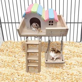 img 2 attached to SEO-Friendly Small Animal Playground Set: Hamster Platform with Ladder, Wood House Hut Hideout, Swing, and Climbing Ladders Play Toys for Mouse, Gerbil, and Other Small Animals