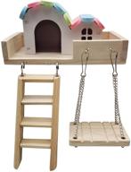 seo-friendly small animal playground set: hamster platform with ladder, wood house hut hideout, swing, and climbing ladders play toys for mouse, gerbil, and other small animals logo