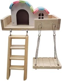 img 4 attached to SEO-Friendly Small Animal Playground Set: Hamster Platform with Ladder, Wood House Hut Hideout, Swing, and Climbing Ladders Play Toys for Mouse, Gerbil, and Other Small Animals