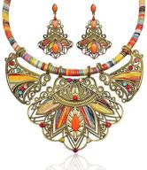 💫 luoem colorful ethnic handmade statement necklace and earrings set - boho vintage jewelry for women logo