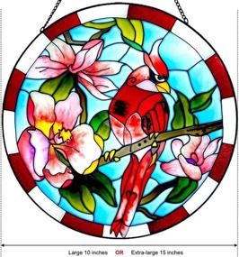 img 3 attached to 🐦 Lio's Stained Glass Window Hangings – Large Round 10” Bird Suncatcher Panel – Decorative Hand Painted Parrot Sun Catcher Hanging Art – Handmade Cardinal Decoration for Wall or Window