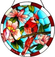 🐦 lio's stained glass window hangings – large round 10” bird suncatcher panel – decorative hand painted parrot sun catcher hanging art – handmade cardinal decoration for wall or window logo