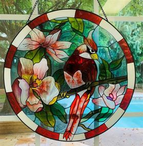 img 2 attached to 🐦 Lio's Stained Glass Window Hangings – Large Round 10” Bird Suncatcher Panel – Decorative Hand Painted Parrot Sun Catcher Hanging Art – Handmade Cardinal Decoration for Wall or Window