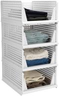 📦 hossejoy set of 4 stackable wardrobe storage boxes, plastic drawer organizers, foldable clothes shelf baskets, folding containers bins cubes; ideal for kitchen, office, bedroom & bathrooms (white) логотип