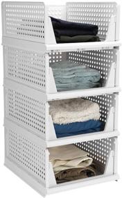 img 4 attached to 📦 Hossejoy Set of 4 Stackable Wardrobe Storage Boxes, Plastic Drawer Organizers, Foldable Clothes Shelf Baskets, Folding Containers Bins Cubes; Ideal for Kitchen, Office, Bedroom & Bathrooms (White)