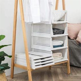 img 3 attached to 📦 Hossejoy Set of 4 Stackable Wardrobe Storage Boxes, Plastic Drawer Organizers, Foldable Clothes Shelf Baskets, Folding Containers Bins Cubes; Ideal for Kitchen, Office, Bedroom & Bathrooms (White)