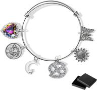 ✨ silver stainless steel adjustable crystal heart sun moon butterfly charm bracelet - pantide 12 constellation zodiac expandable wire bangle bracelet astrology jewelry gift for women logo