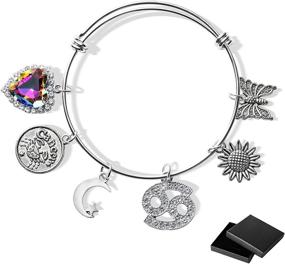 img 4 attached to ✨ Silver Stainless Steel Adjustable Crystal Heart Sun Moon Butterfly Charm Bracelet - PANTIDE 12 Constellation Zodiac Expandable Wire Bangle Bracelet Astrology Jewelry Gift for Women