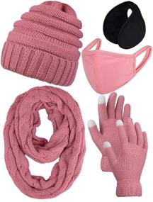 img 4 attached to 🧣 URATOT 5-Piece Warm Winter Outdoor Set: Knitted Scarf, Beanie, Touch Screen Gloves, Earmuff & Warm Cover for Men & Women