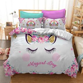 img 3 attached to 🦄 Kids Twin Size Unicorn Duvet Cover Set with 3D Cartoon Print - Soft Microfiber Bedding Set for Girls and Teens - Includes 1 Piece Duvet Cover with Zipper and 1 Pillow Sham (No Comforter) - Gold, Twin