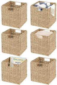 img 4 attached to 📦 mDesign Seagrass Woven Cube Foldable Storage Bins: Handy Home Organizer for Closet, Laundry, Office & More - 6 Pack - Natural