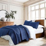 🛏️ navy blue pre-washed queen size 100% cotton quilt set - lightweight cozy coverlet with 2 shams in geometric rustic style - decorative bedspread for all seasons logo