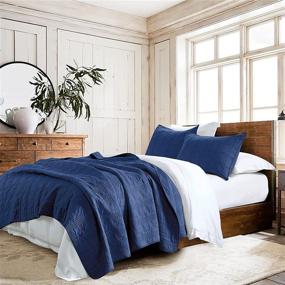 img 4 attached to 🛏️ Navy Blue Pre-washed Queen Size 100% Cotton Quilt Set - Lightweight Cozy Coverlet with 2 Shams in Geometric Rustic Style - Decorative Bedspread for All Seasons